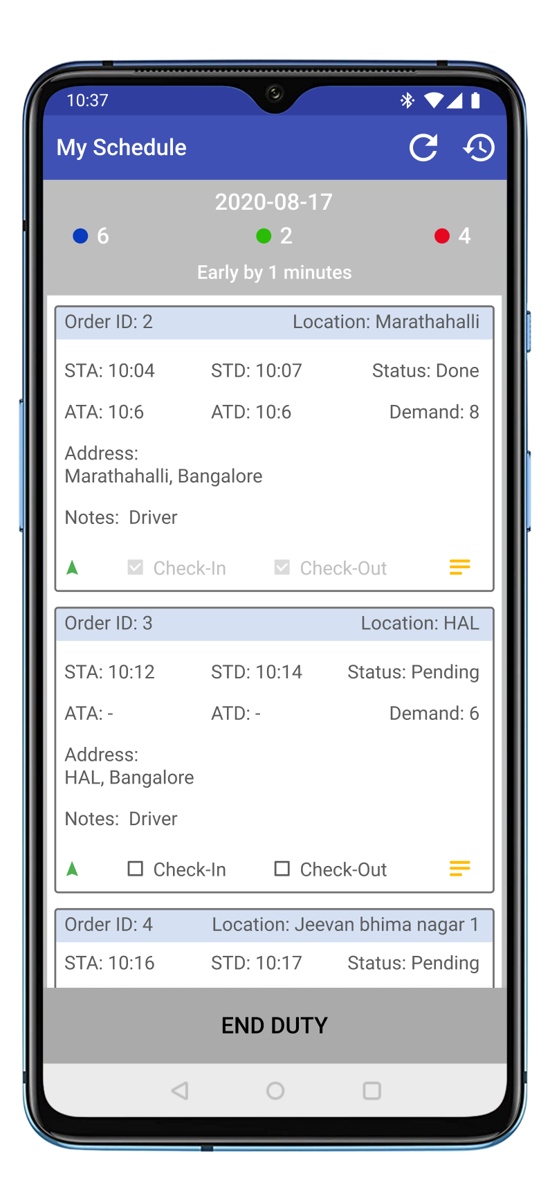 AutoWiz Route planning Crew App Mobile Screen